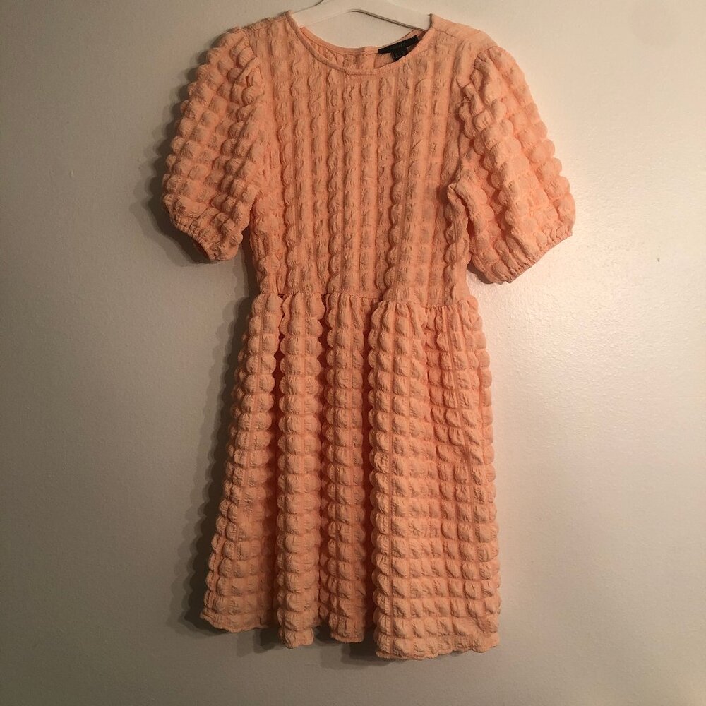 Forever 21 Peach Textured Puff Sleeves Mini Dress - Size S